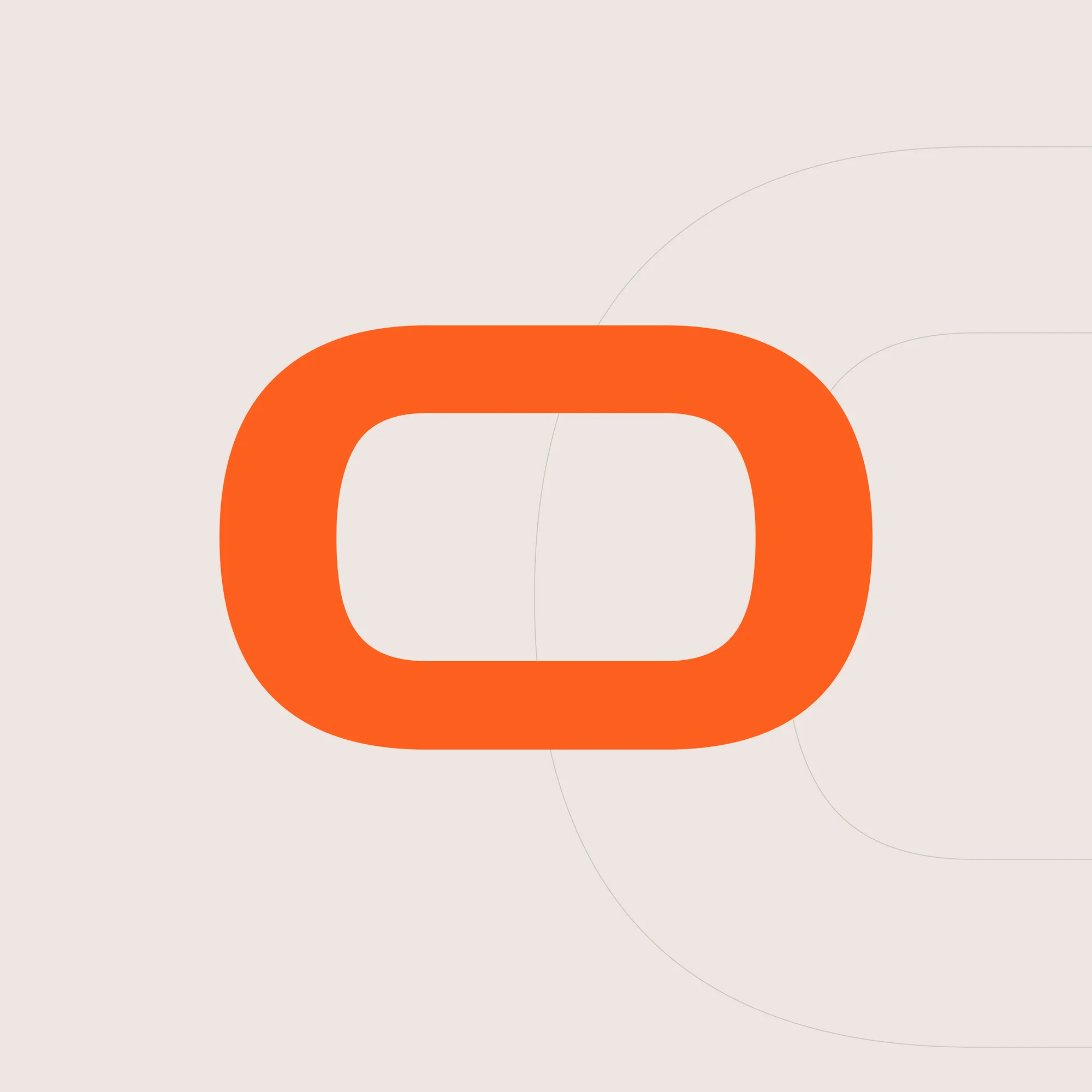 The Evoke “o” in orange over its outline on paper
