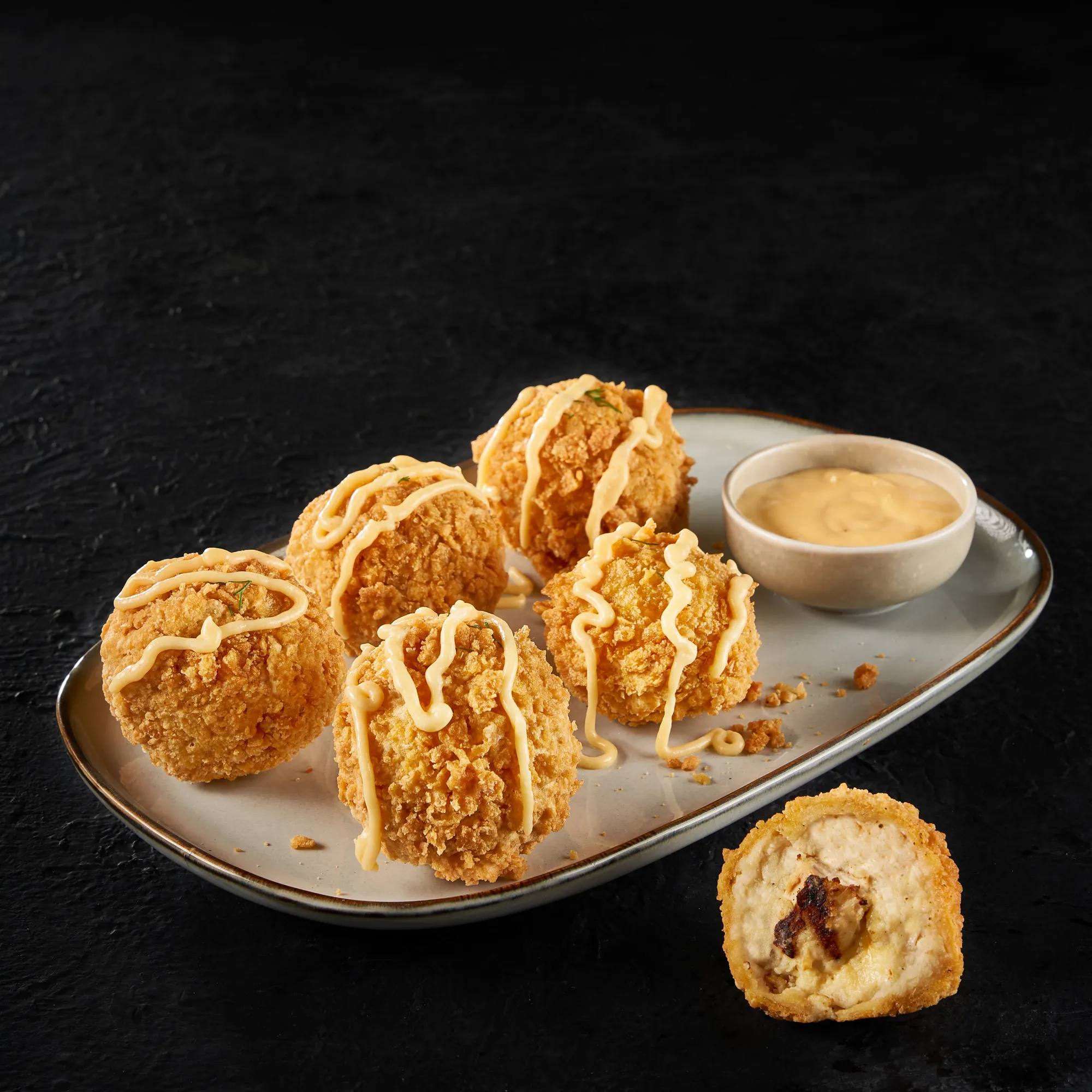 Fried bites with dipping sauce