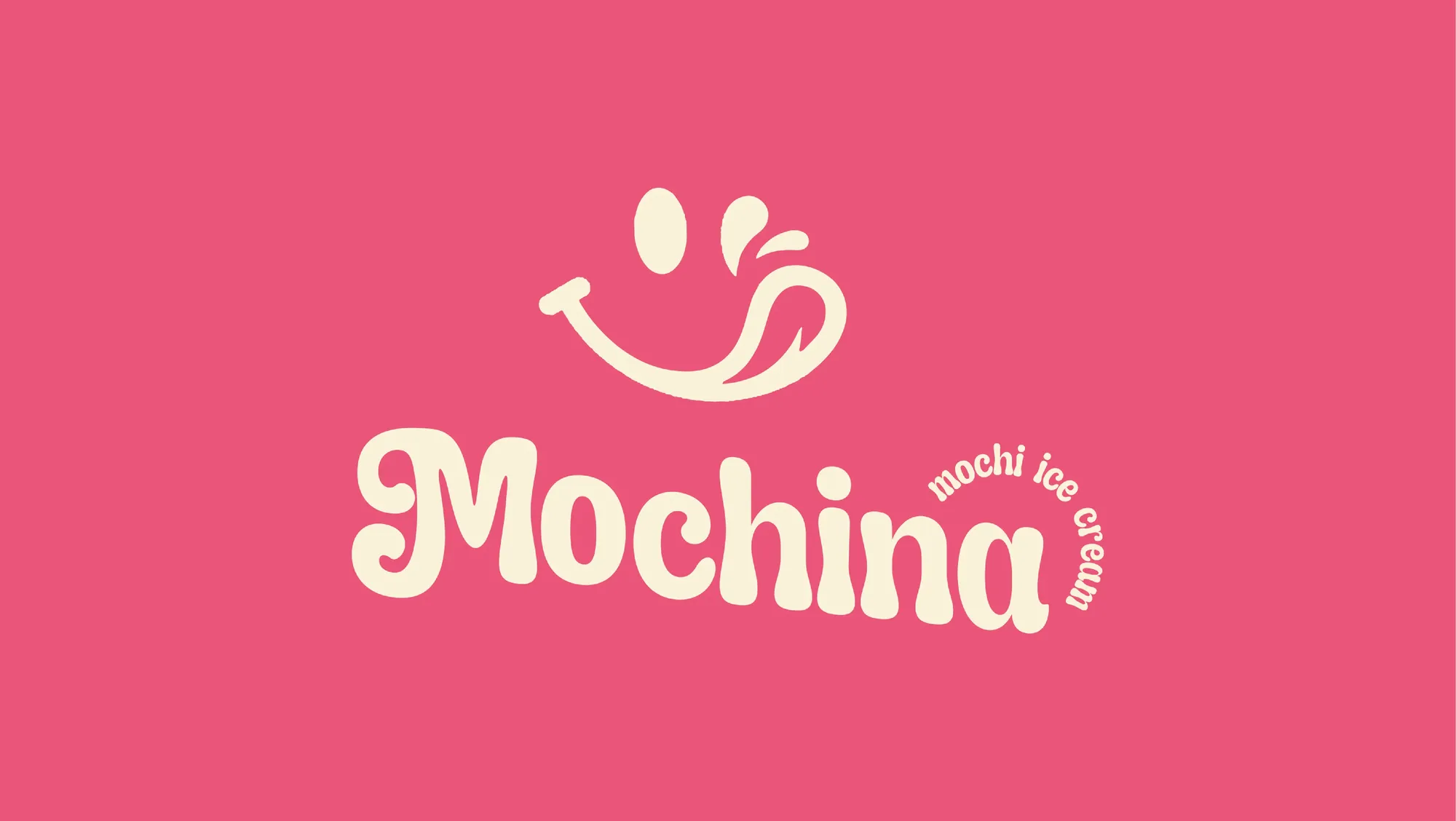 The Mochina wordmark in pink on pink