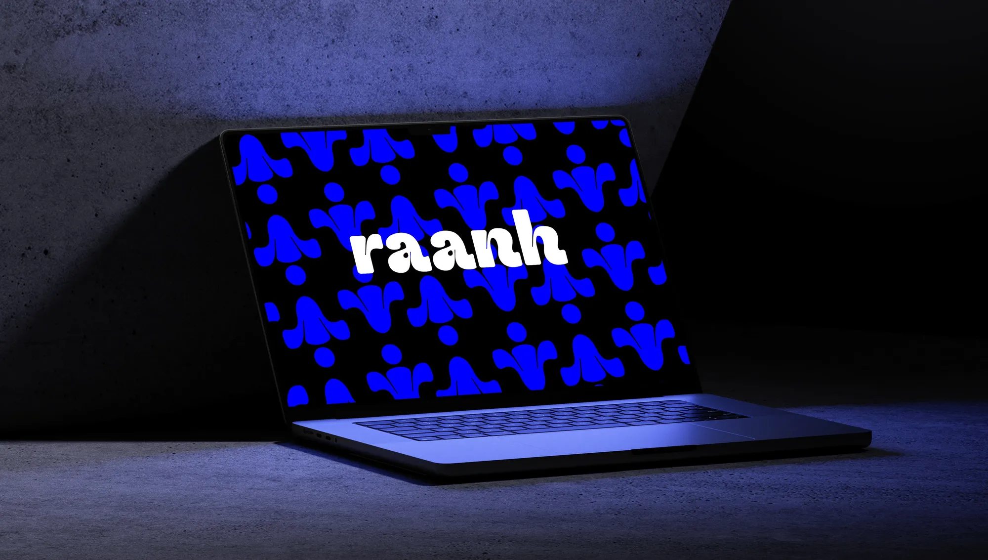 A laptop with the Raanh pattern in blue
